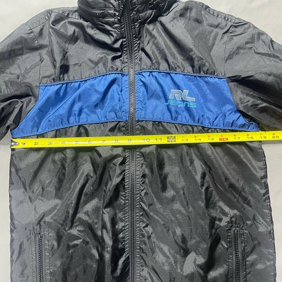 Vtg Polo Jeans Ralph Lauren Packable Hood Track Jacket Men Small Zip Black Blue - Picture 7 of 8